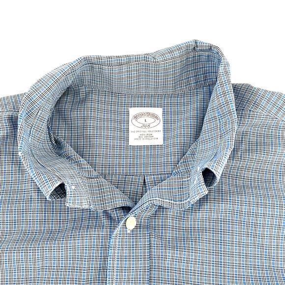 Brooks Brothers 346 Men’s Size L Long Sleeve Button Down Shirt Blue Plaid Cotton - Picture 2 of 5